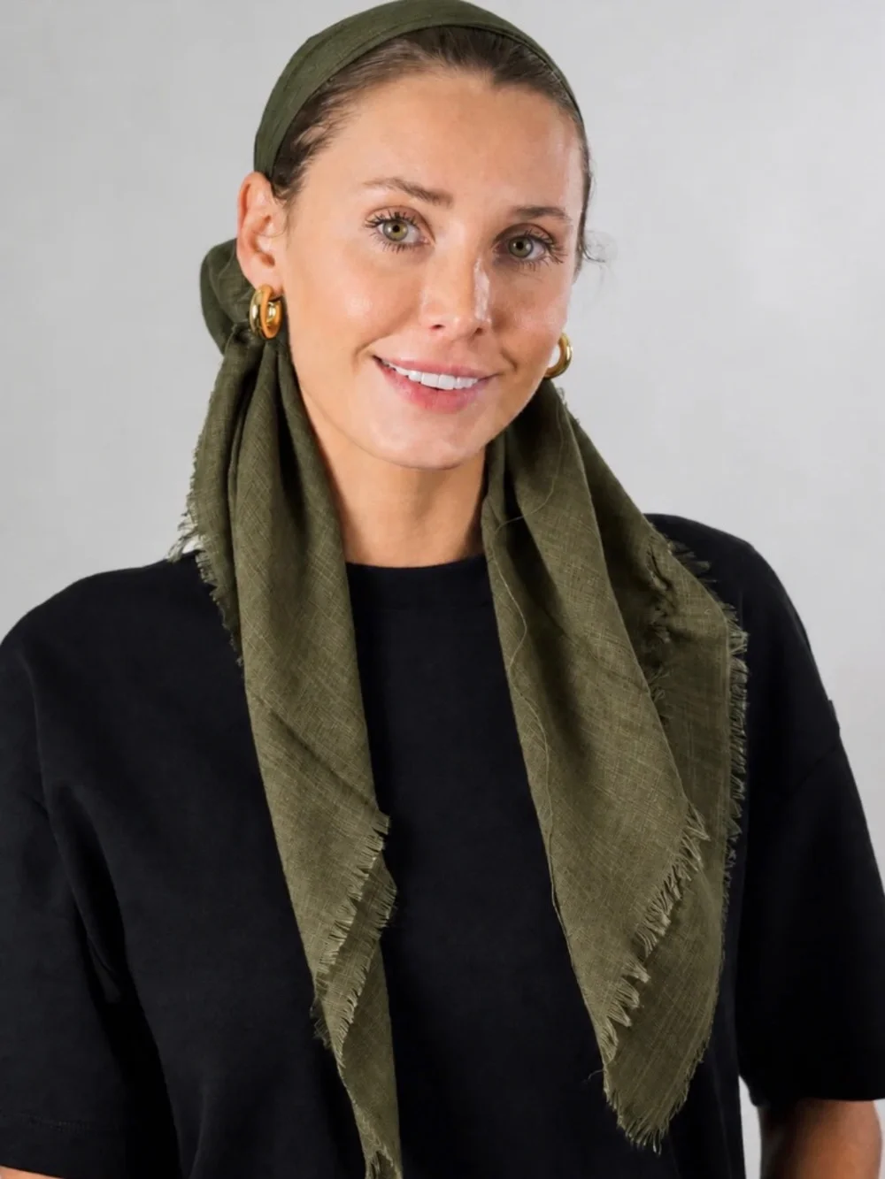 EUC Olive Green Pretied Open Back Headscarf